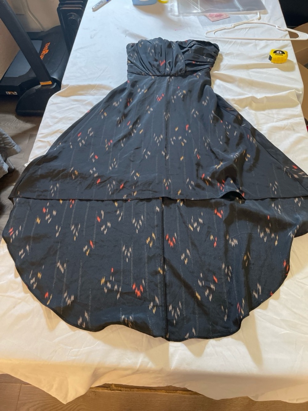 MM Couture Strapless A-Line Dress XS Black Ikat Print Fit & Flare Cocktail Party - Picture 5 of 8